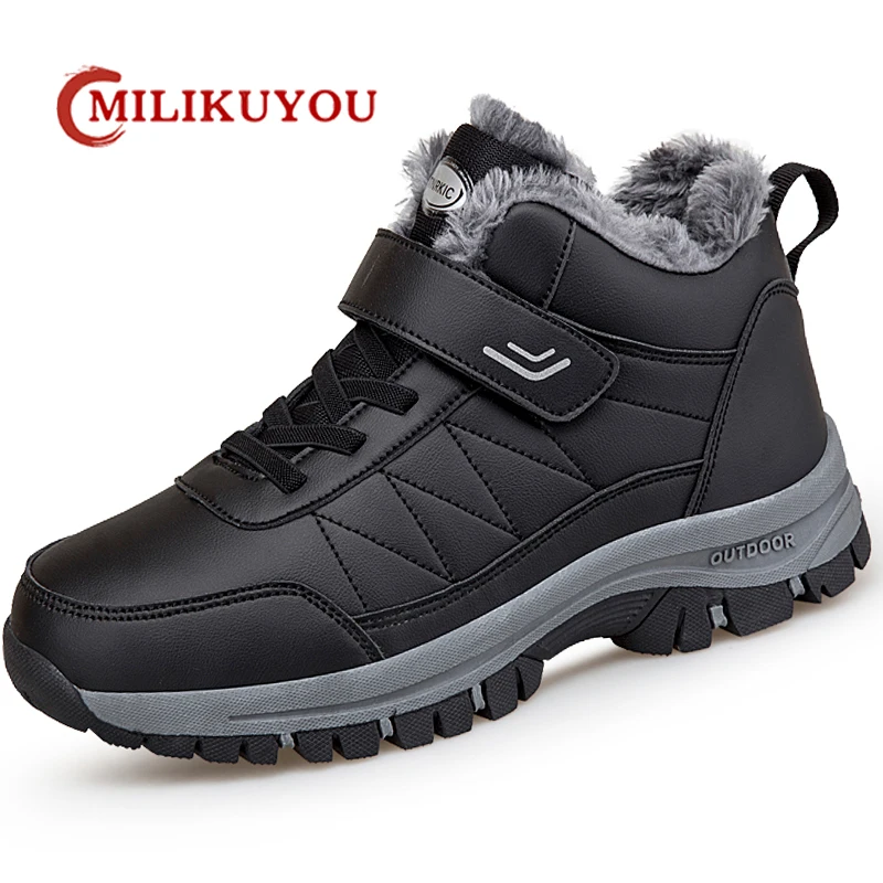 Winter Women Men Boots Waterproof Leather Boots Man Plush Warm Sneakers Man Outdoor Ankle Snow Casual Shoes Big Size