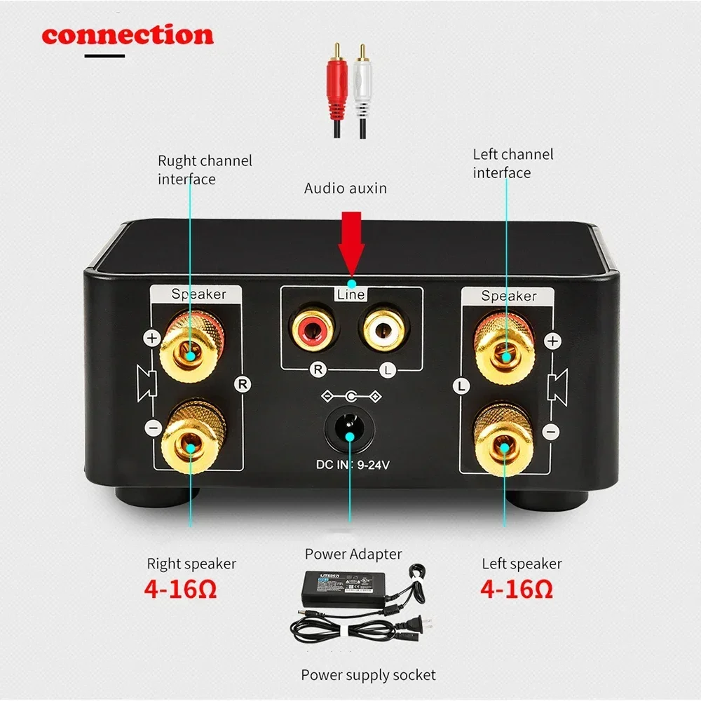 미니 오디오 HiFi Bluetooth 5.0 전력 클래스 D 증폭기 2.0 채널 디지털 앰프 50W * 2 가정용 자동차 해양 오디오 USB AUX IN