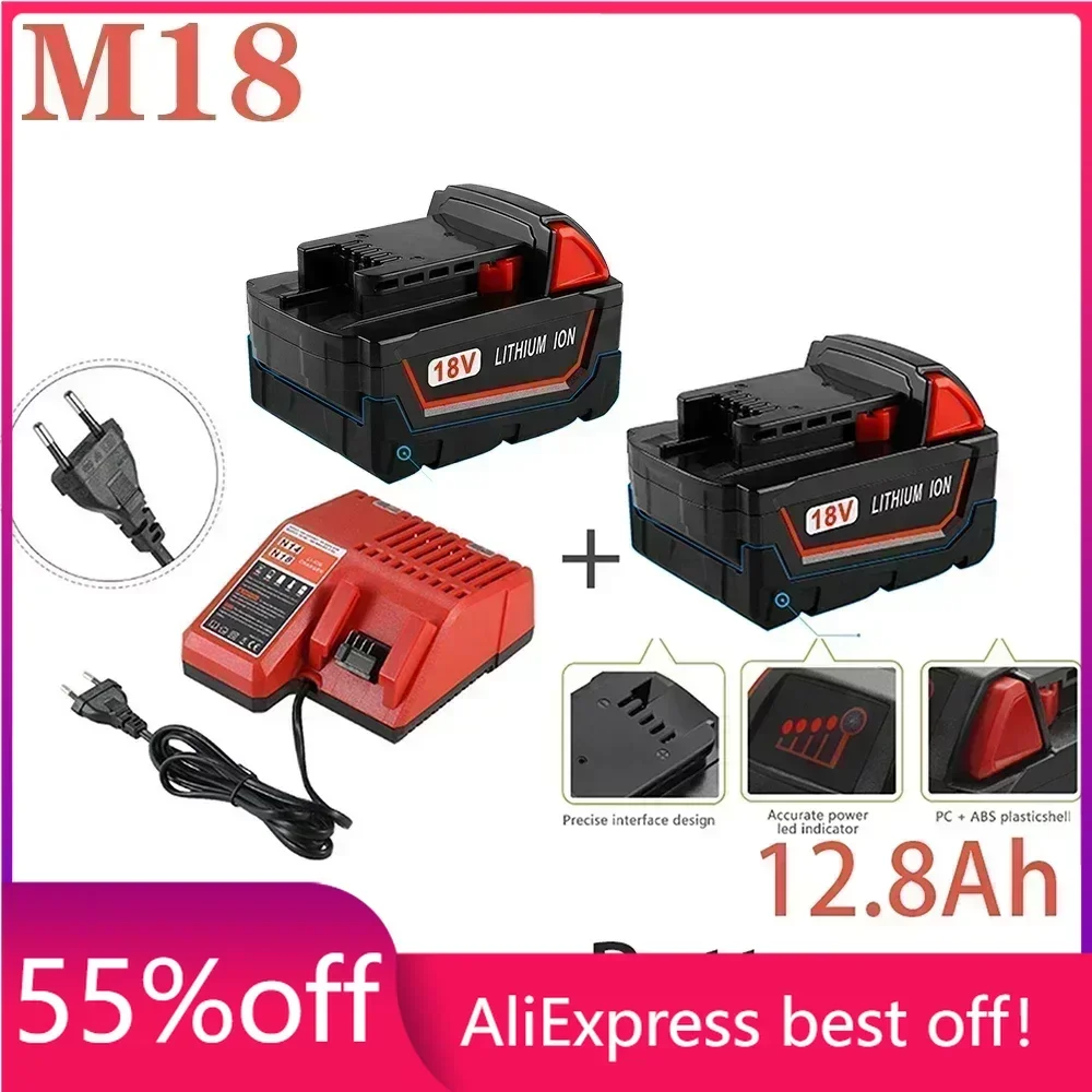 

Original 18V 12800mAh Replacemet Lithium ion 12.8Ah Battery for Milwaukee Xc M18 M18B Cordless Tools Batteries+Charger