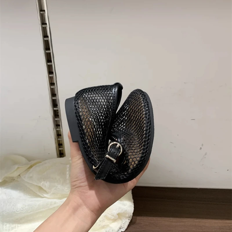 أحذية نسائية صيفية مريحة بكعب شبكي أحذية مسطحة عصر...