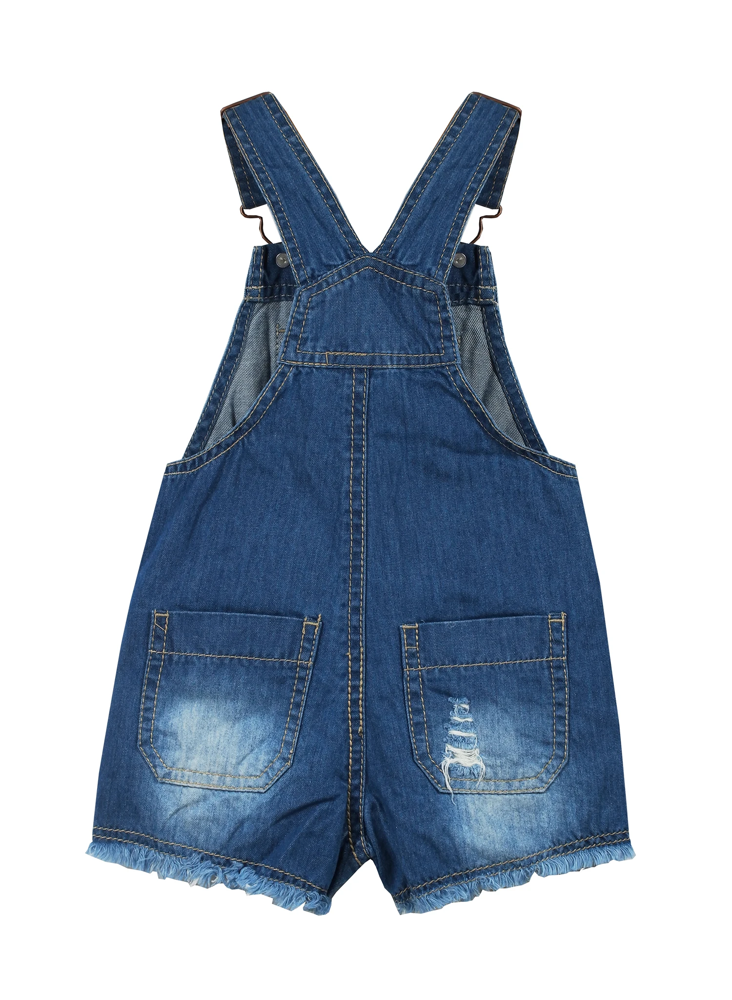 Kidscool Space Baby & Little Boys Big Bib Pocket Letter Webbing Raw Edge Ripped Fashoin Denim Shortalls