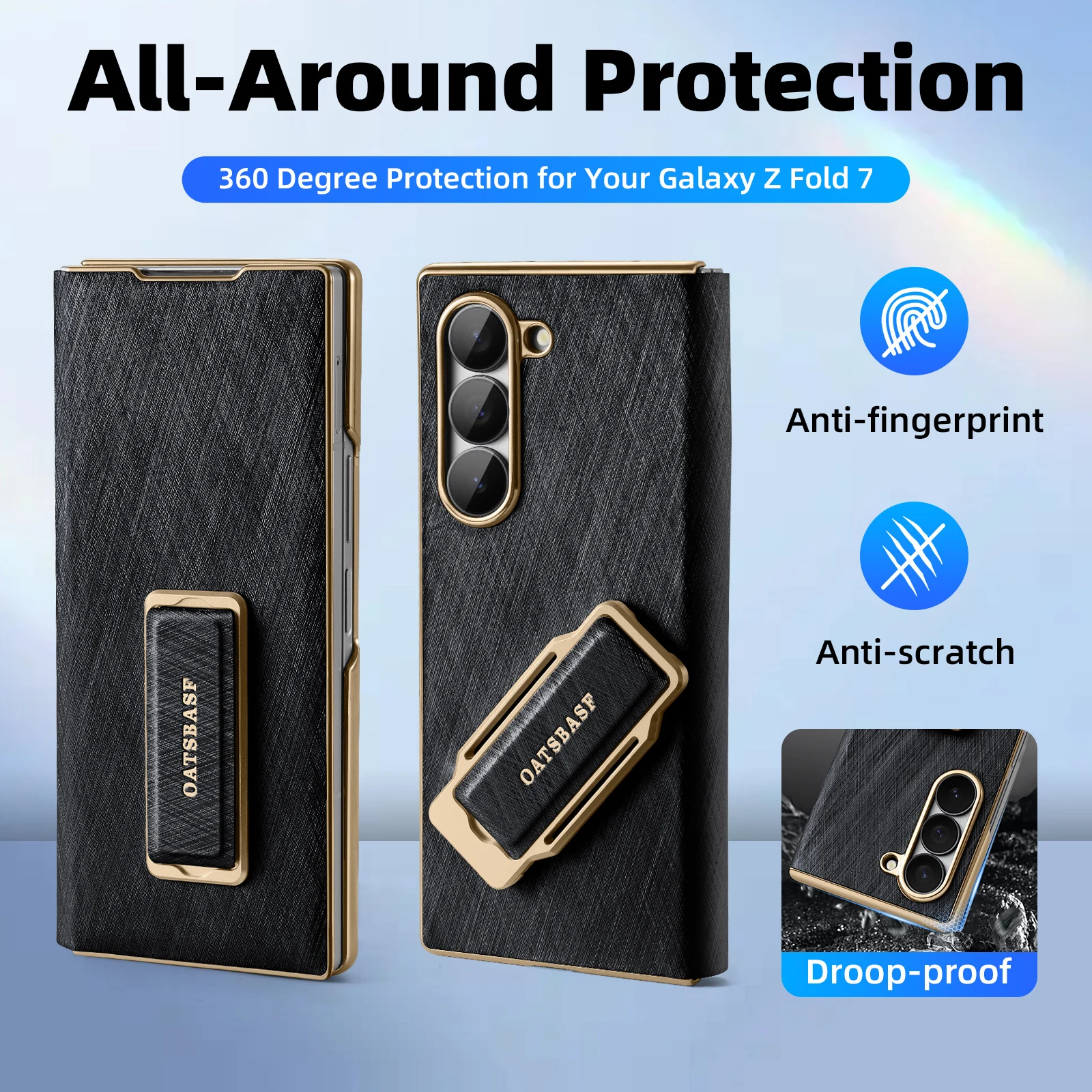 Oatsbasf Dual Strap Leather Phone Case with Kickstand & 360° Rotatable Shockproof Protection