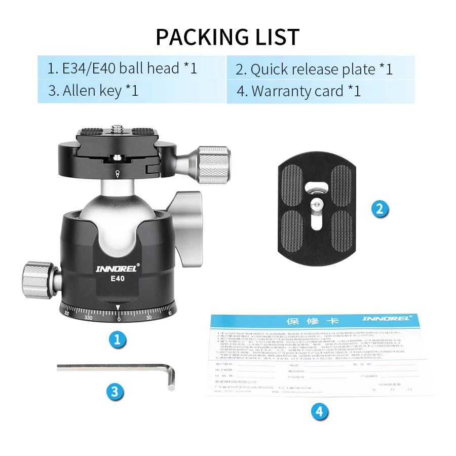 E34/E40 Professional Tripod Ball Head Low Profile Gravity Center Panoramic Ballh