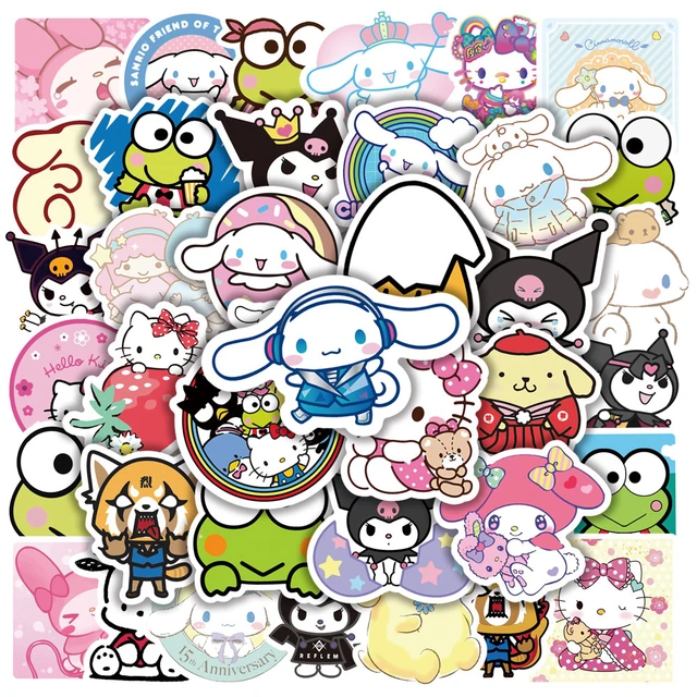 10/50PCS Black and White Cute Sanrio Stickers Kuromi Hello Kitty Stickers  Cartoon Anime Decal for Laptop Scrapbook Phone Kid Toy - AliExpress