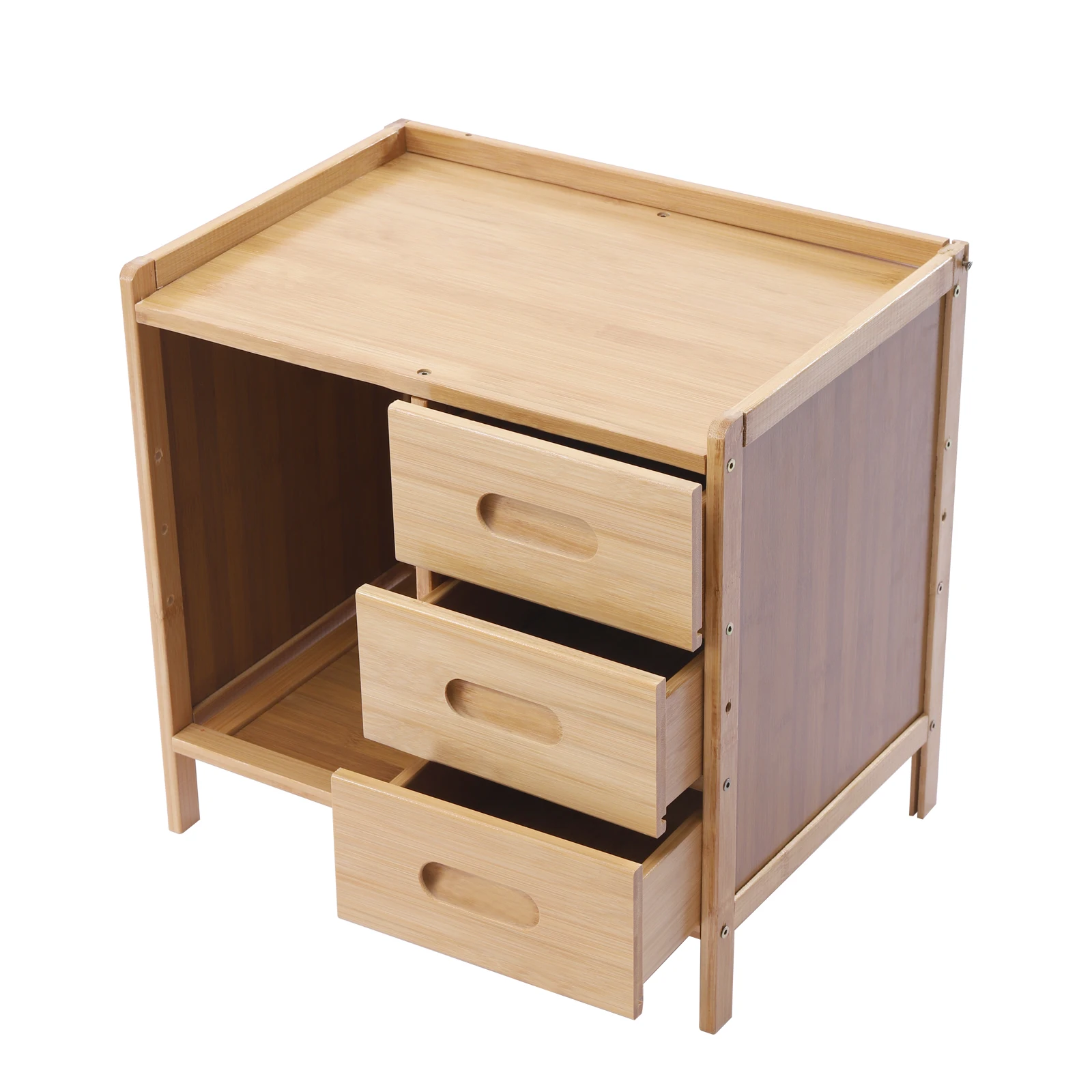 3 Drawer Modern Bamboo Nightstand Side Table Bedroom Storage Drawer and Shelf Bedside End Table