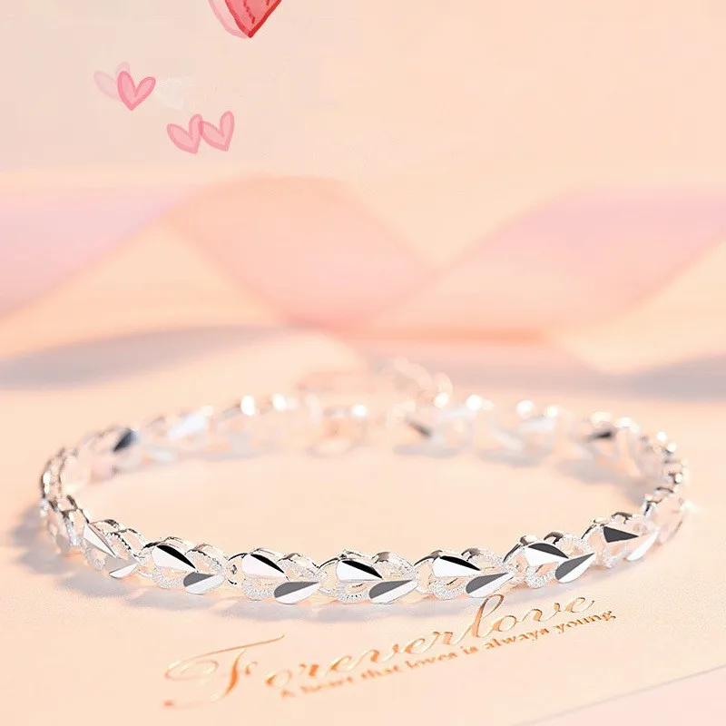 Charm bracelet 925 Sterling Silver Heart Charm Bracelet & Bangle Handmade Party Wedding Jewelry For Women Girls sl175