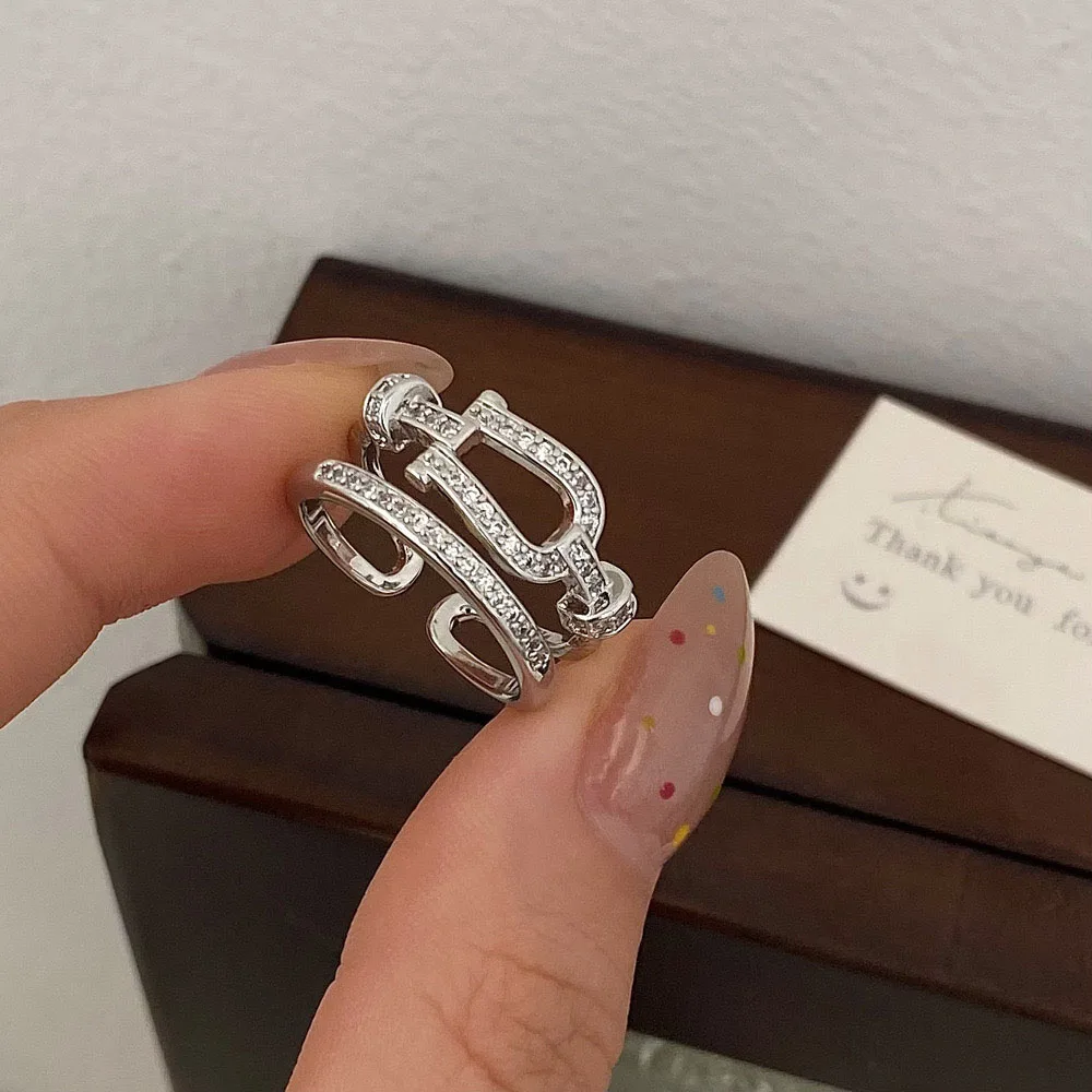

FORCE Jewelry Series 18k Platinum Full Diamond Open Horseshoe Ring with Adjustable Ladies Luxury Brand Party Gifts