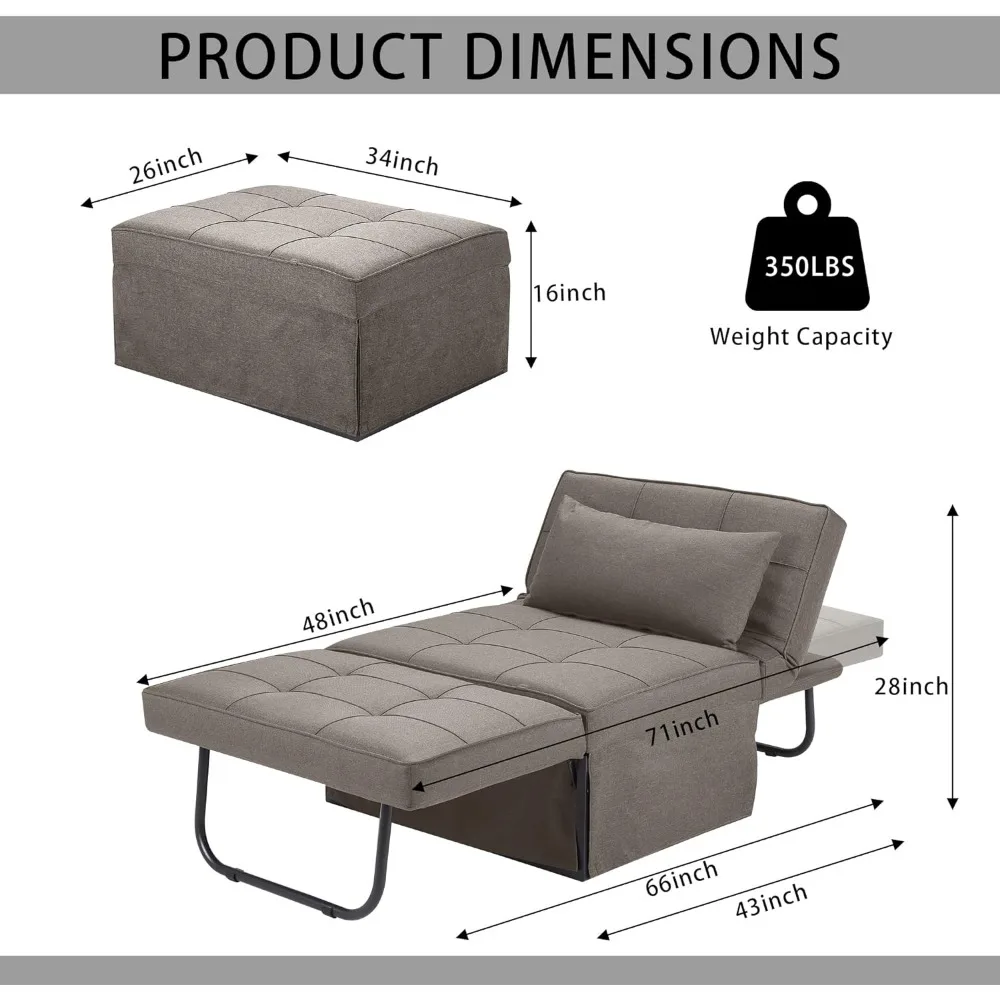  Sofá cama, 4 en 1 otomana plegable multifunción de lino  transpirable con respaldo ajustable, silla convertible moderna para sala de  estar, apartamento, oficina, gris oscuro : Hogar y Cocina