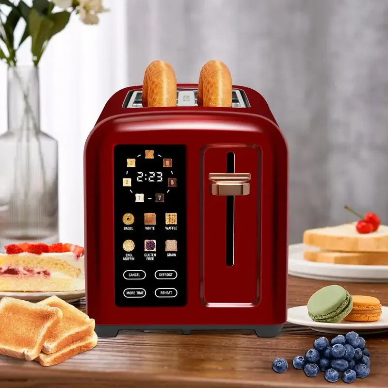 Stainless Toaster LCD Display&Touch Button,Toaster 2 Slice, 50% Faster Heating Speed, 1.4'' Wide , 4 Basic+More Timer Functions