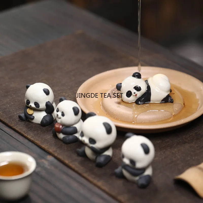 Yixing China Cute Purple Clay Tea Pet Handmade Panda Statue Tea Carving Crafts Tea Set Gifts