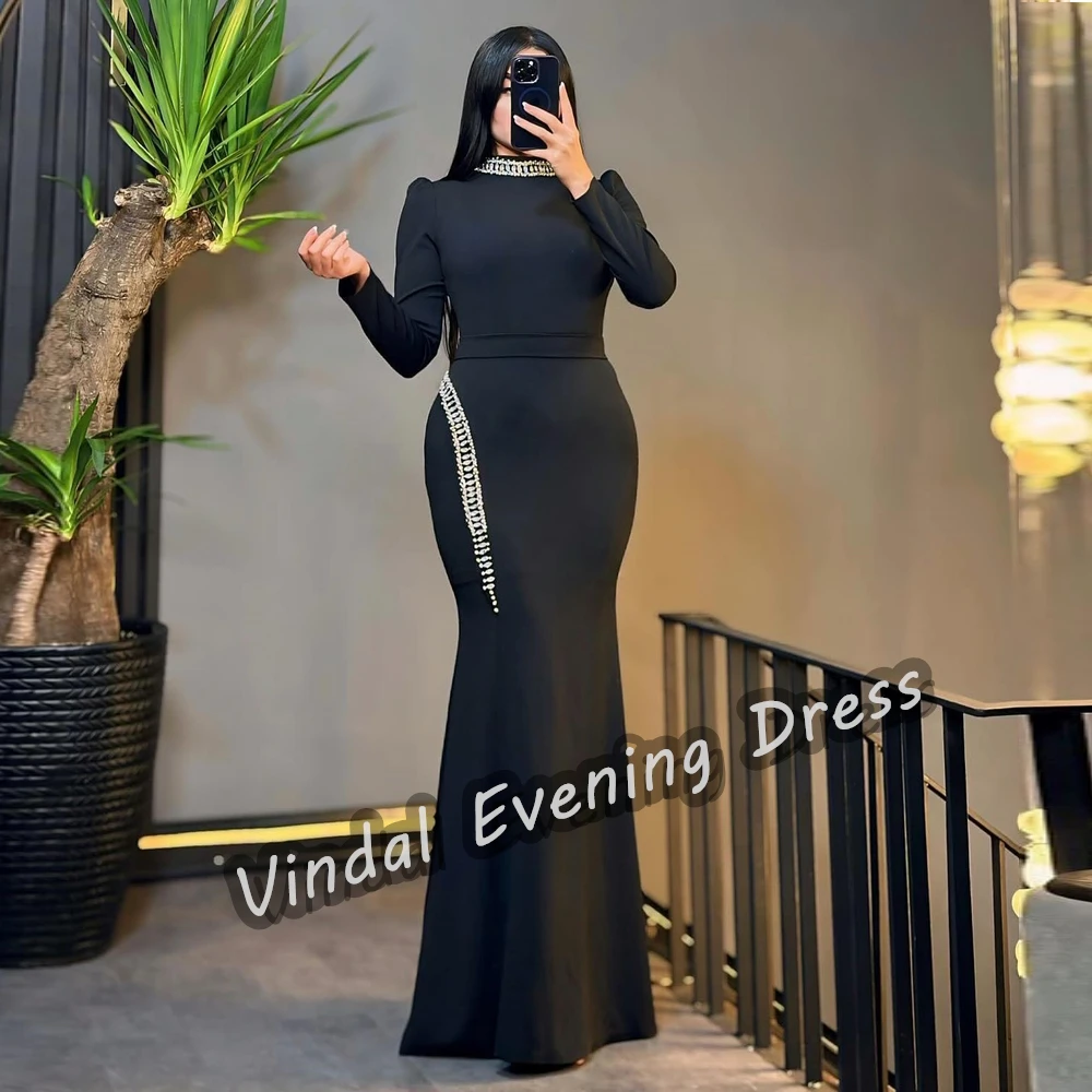 

Vindal Evening Dress O-Neck Floor Length Mermaid Built-in Bra Elegant Crepe Ruffle Long Sleeves Saudi Arabia For Woman 2024