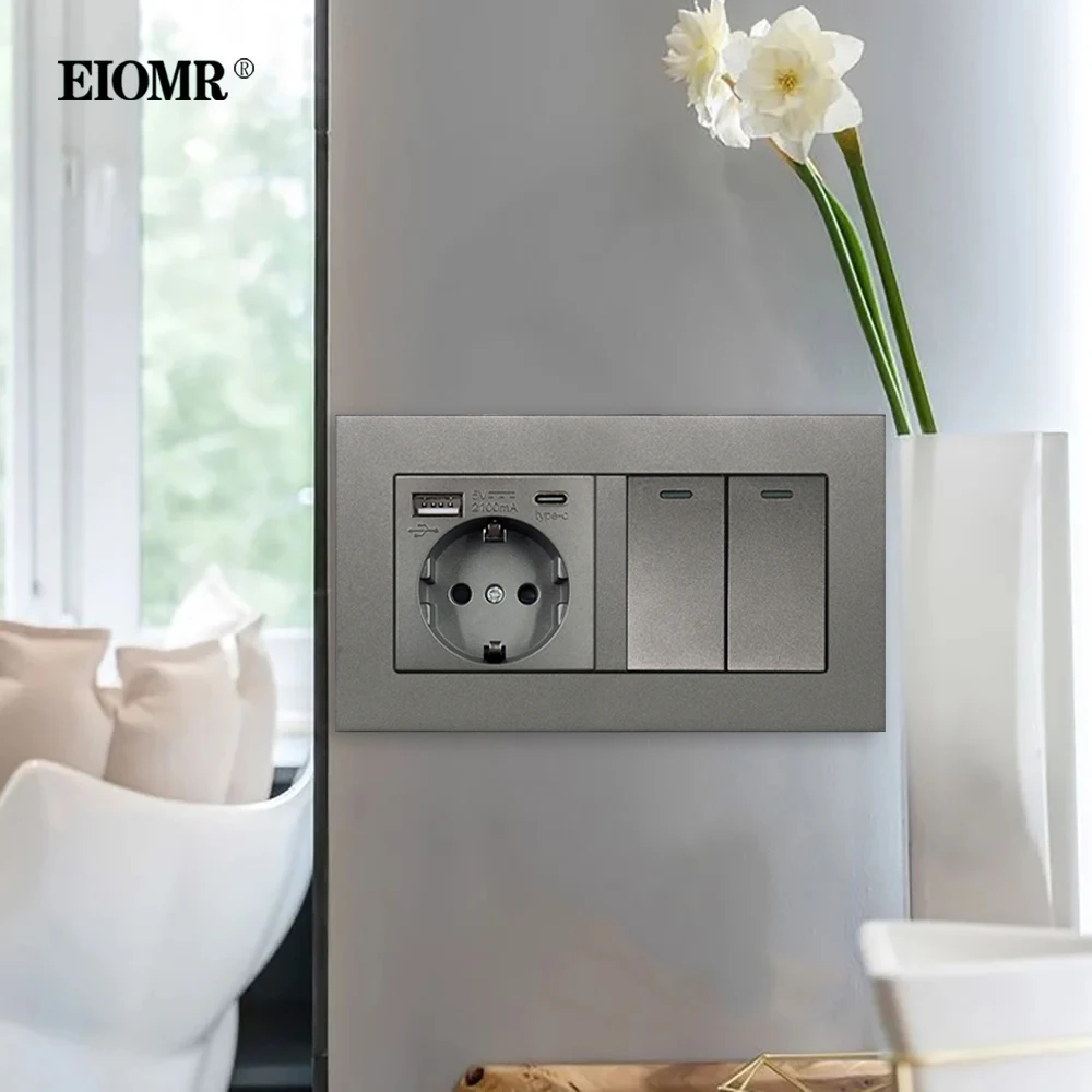 Фото Комбинированная розетка EIOMR 2, стандарт ЕС, электрическая розетка 16A, 5V, 2,1A с usb-портом для зарядки типа c, настенная розетка №5