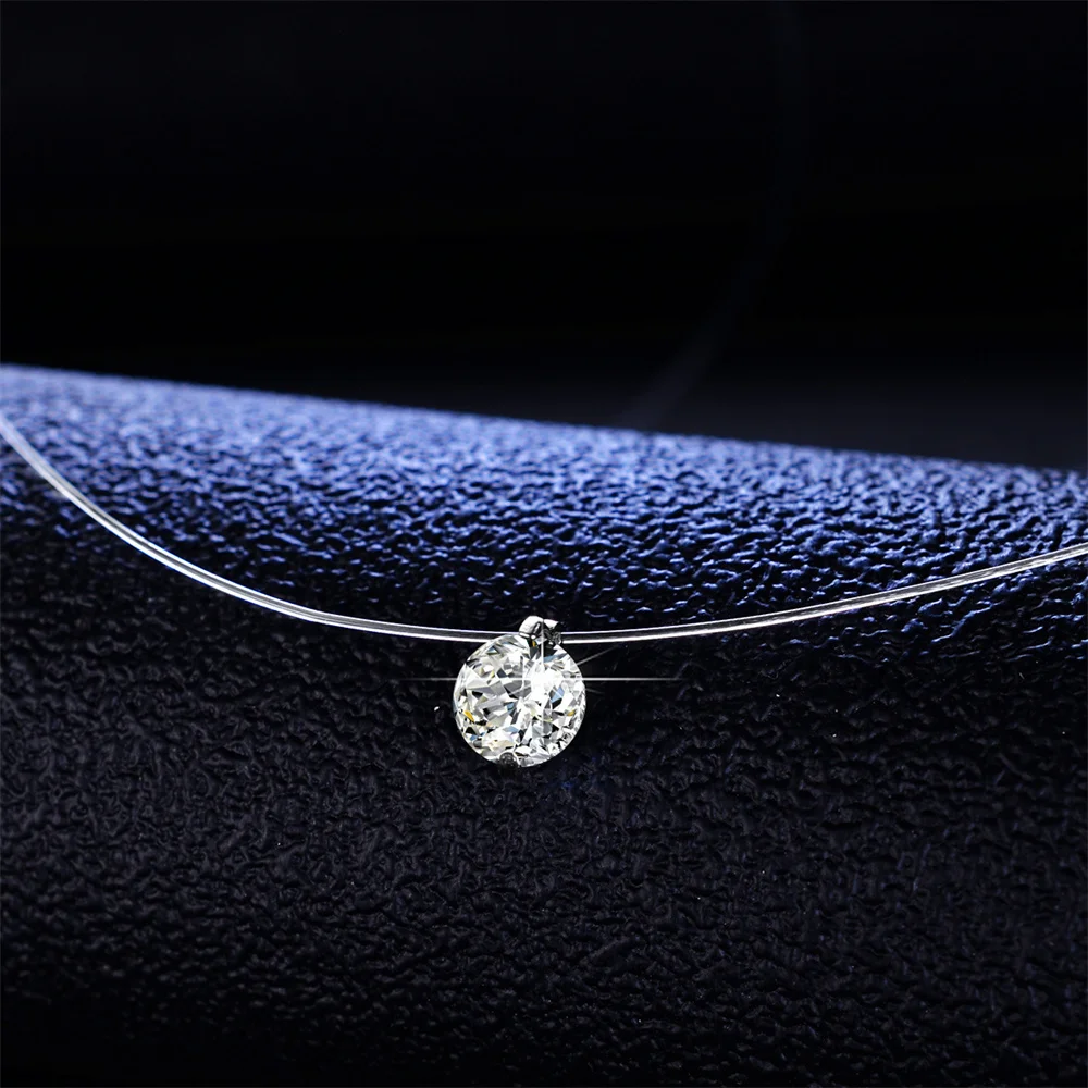 Moissanite Pendant Necklace 1ct Fishing Line D VVS1 925 Sterling Silver For Women pendant necklace,silver necklace,moissanite necklace