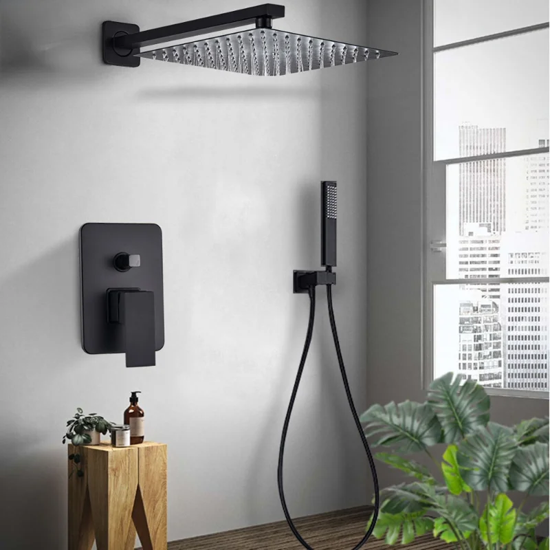 

Black Shower Set Wall Mounted Faucet Mixer 8/10/12/16 Inch Rainfall Bathroom Tap with Handshower