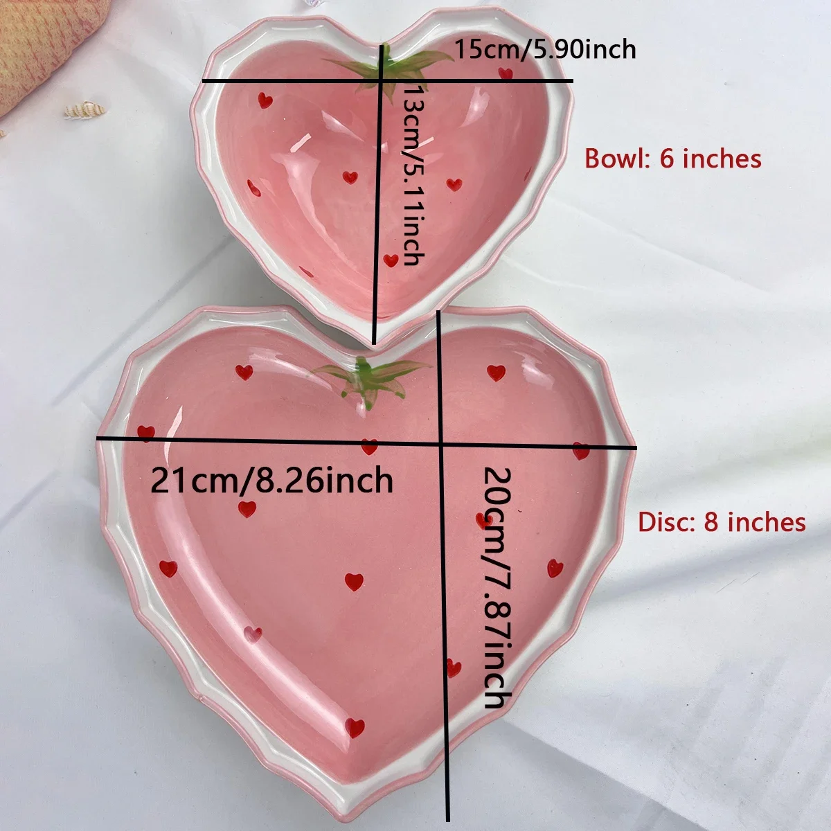 창의적인 가정용 국수 그릇, 야채 접시, 귀여운 소녀 하트 밥 그릇, 딸기 하트 세라믹 그릇, 1 개