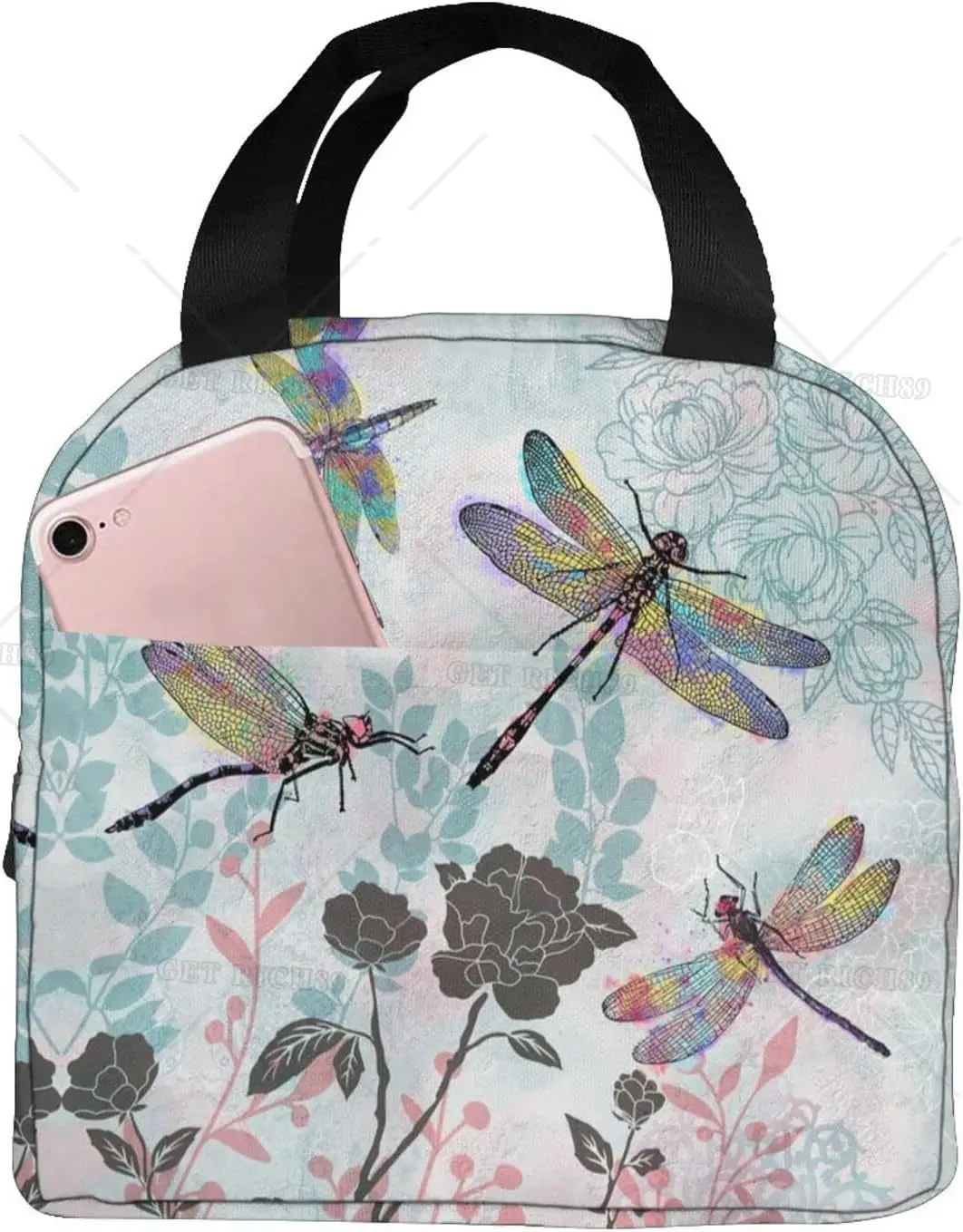 

Dragonfly Portable Tote Lunch Bags Insulated Lunch Box Cooler Lunch Bag for Picnic/Boating/Beach/Fishing/Work Gifts for Women