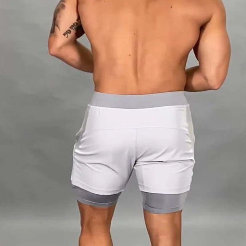 New Fitness Leisure Summer Basketball Men's Basketball Running Elastic Double-layer Fake Two Shorts 2