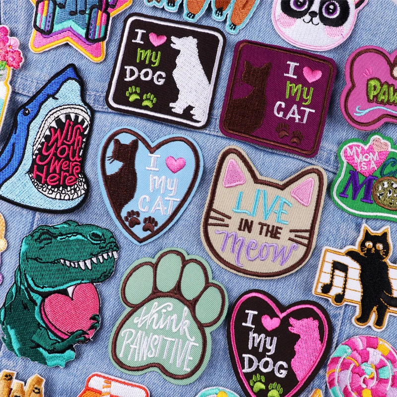 

I Love My Cat Patch Cartoon/Animal/Dinosaur Embroidery Patch Iron On Patches For Clothing thermoadhesive Patches On Clothes DIY