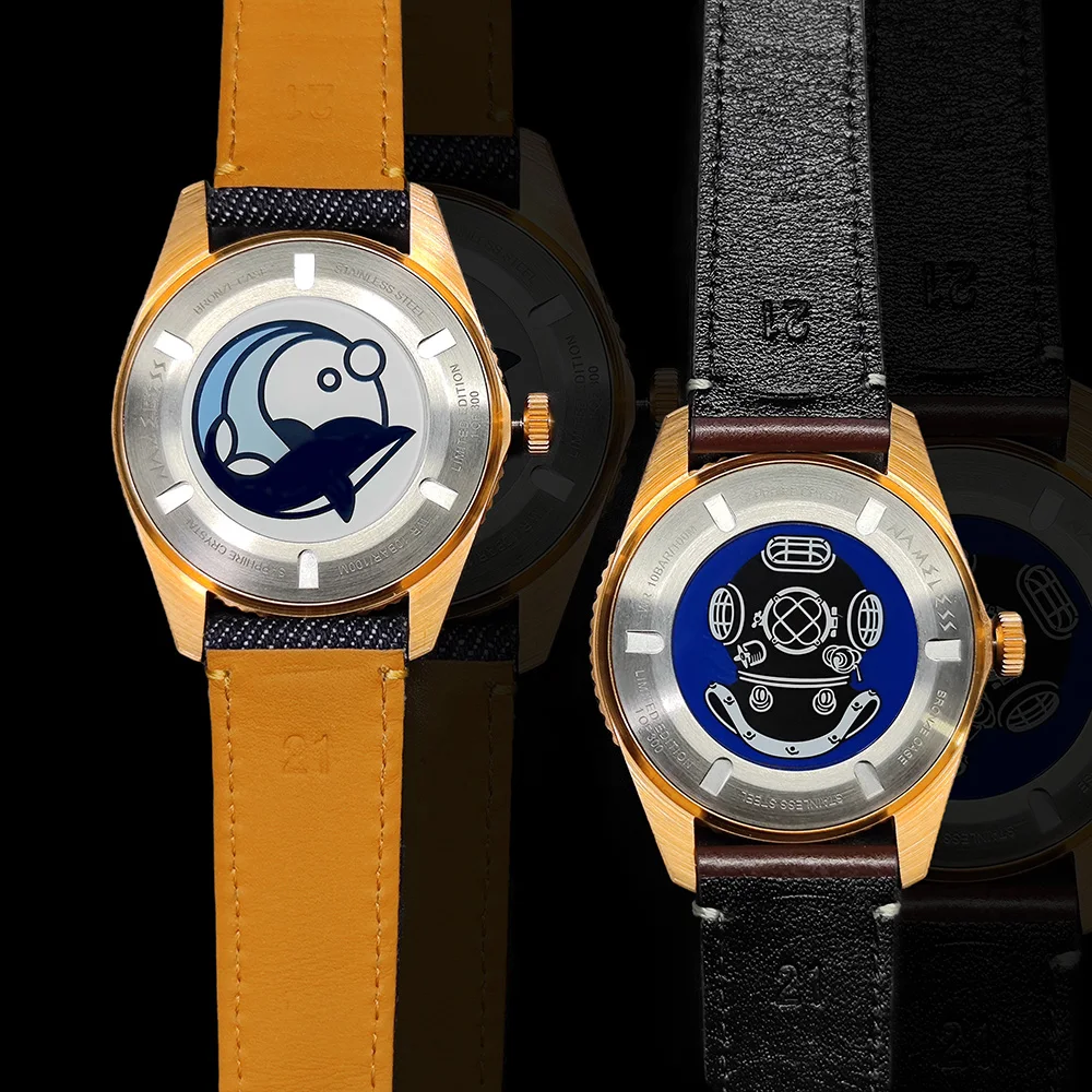 SH Bronze Watches Business Simple Men Mechanical Watch Horween Leather Strap Unique Denim Relojes Luminous 100m Waterproof CUSN6