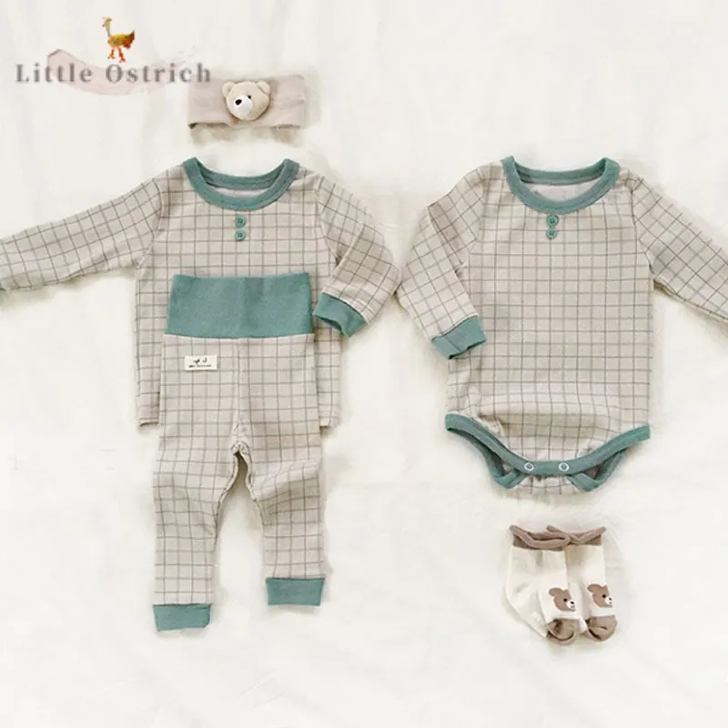 

Newborn Baby Girl Boy Plaid Cotton Clothes Set Shirt+Pant Spring Child Clothing Suit Long Sleeve Homesuit Baby Clothes 9M-2Y