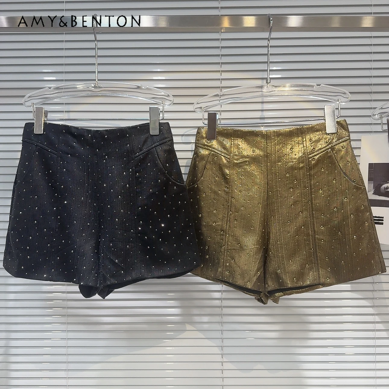 estate-new-y2k-hot-girl-strass-gold-shorts-street-fashion-temperament-all-match-slim-shorts-donna-casual-pantaloni-a-gamba-larga