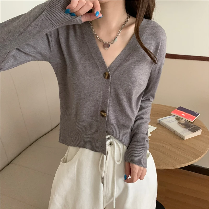 10 Colors Women V-Neck Knitted Sweaters Cardigans Lady Full Sleeve Soft Simple Cardigan Crop Top Female Knitwear woolen sweater Sweaters