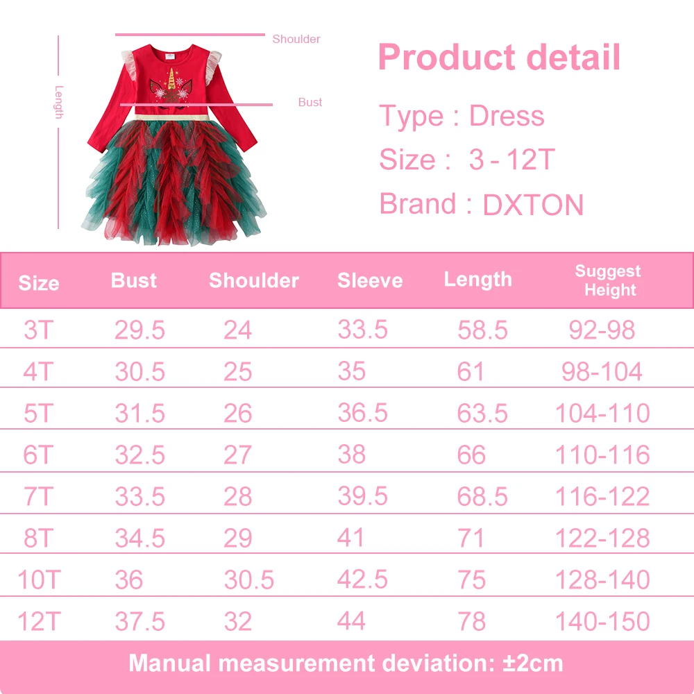 Dxton festliches kleid für mädchen winter party prinzessin kleid fliegende ärmel rot neujahrs kinder kleider elegante kinder kostüme – Detail 1