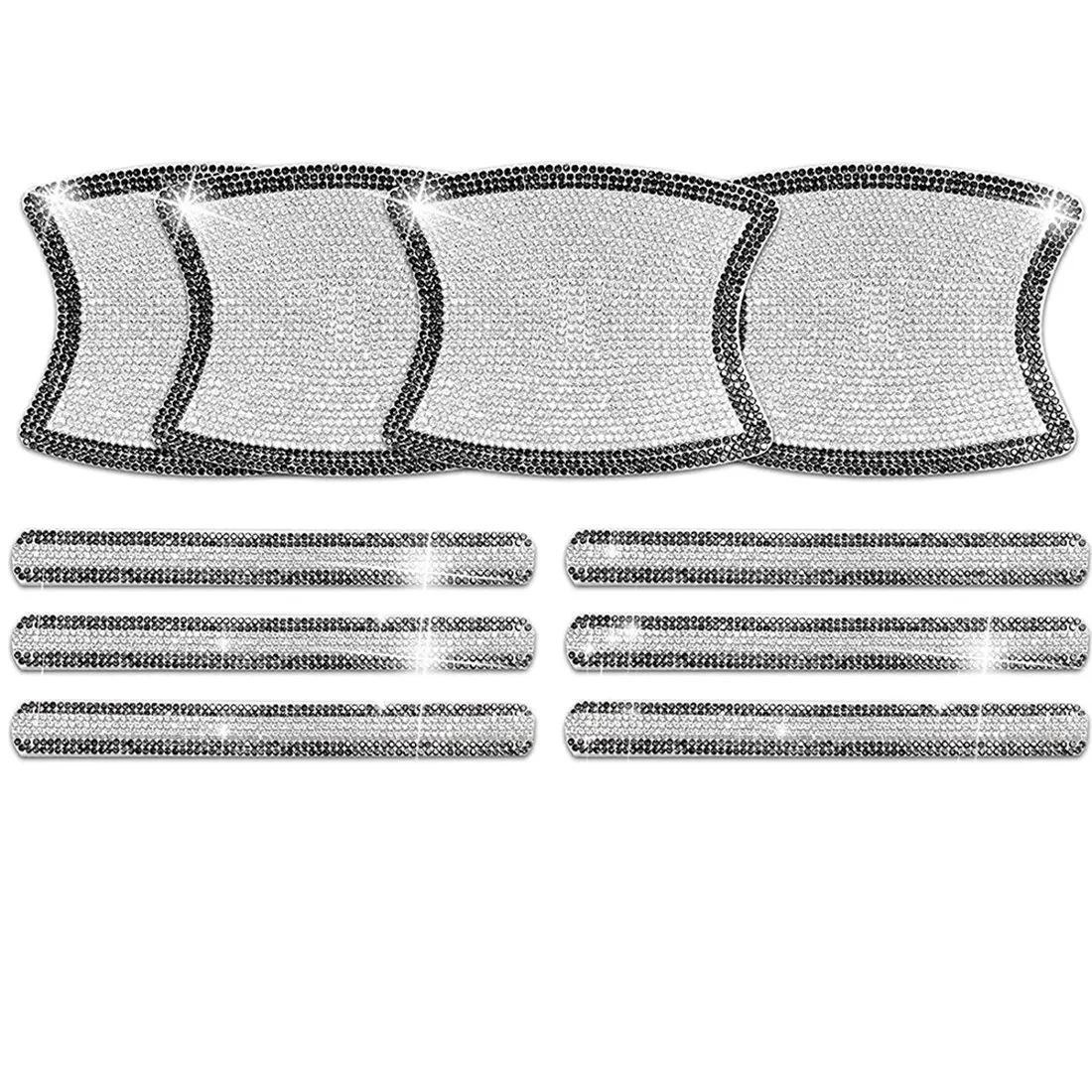 

Bling Car Door Handle Protector Rhinestone Door Handle Bowl Cover Rear Mirror Trim Cute Decoration 10PCS,Silver+Black