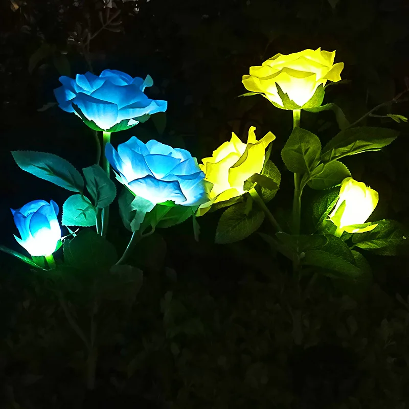 3 Head LED Solar Simulation Rose Flower Light Garden Yard Lawn Night Lamp Waterproof Landscape Rose Light Home Decoration
