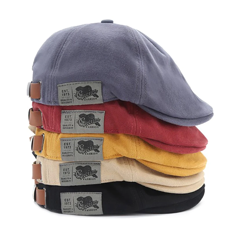 [ZYAS] 2025 Neue Vintage Leinen Hip-Hop Baskenmütze für Herren und Damen mit Seitenetikett – Vintage Beanie im Crowd-Stil als Sonnenhut – Detail 3