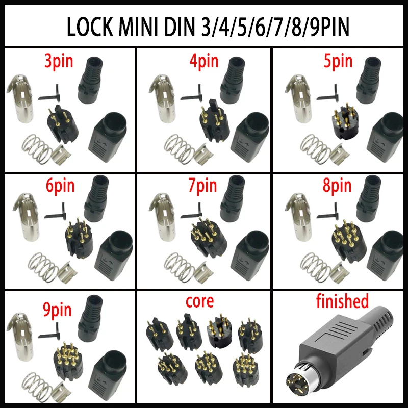1set Mini DIN 3P 4P 5P 6P 7P 8P 9 Pin Stecker Adapter Montieren geschweißt Typ LOCK DIN Selbst-locking Montage Stecker 3pin 8pin
