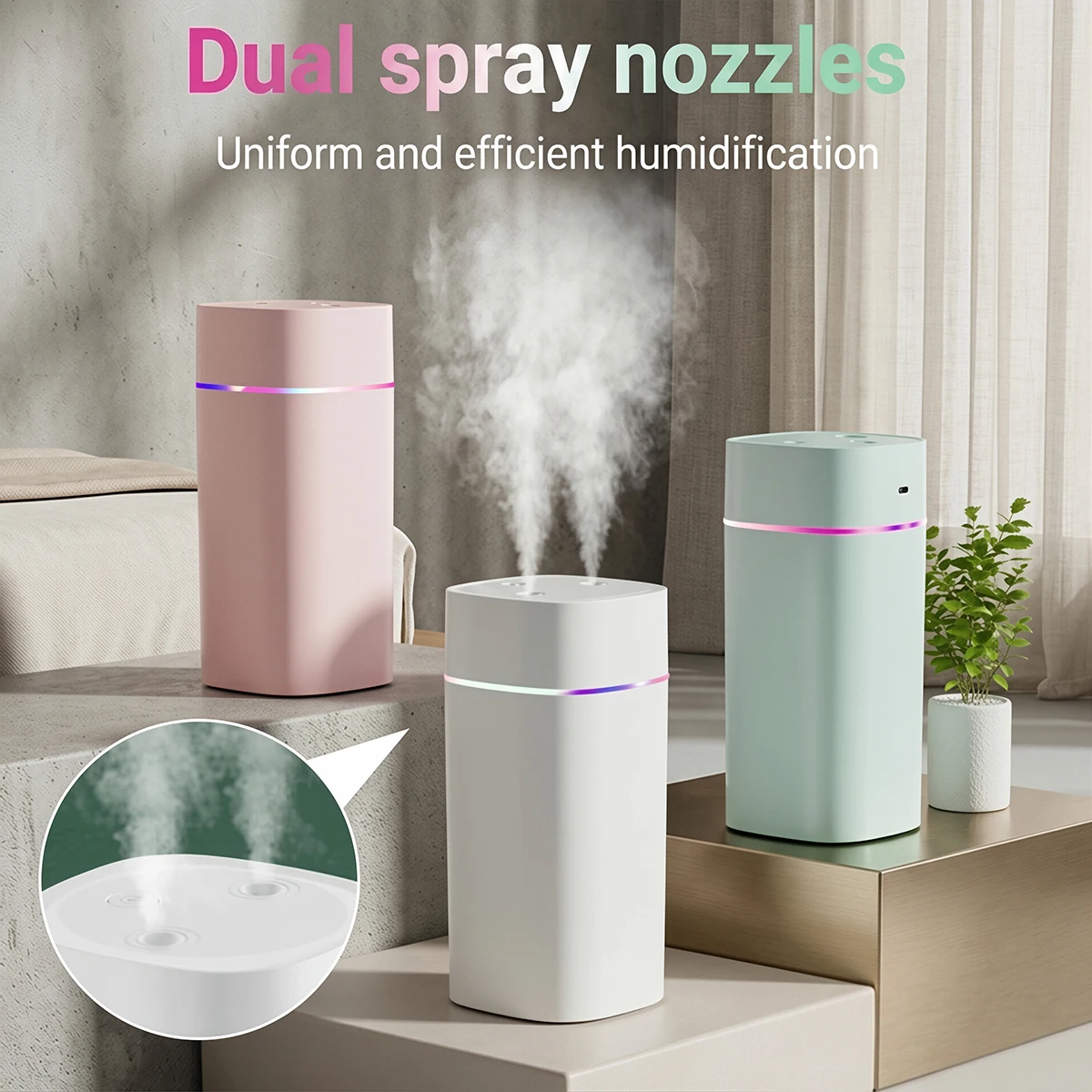 Compact Dual Spray Ultrasonic Humidifier & Aromatherapy Diffuser, 600ml Quiet Mist Maker