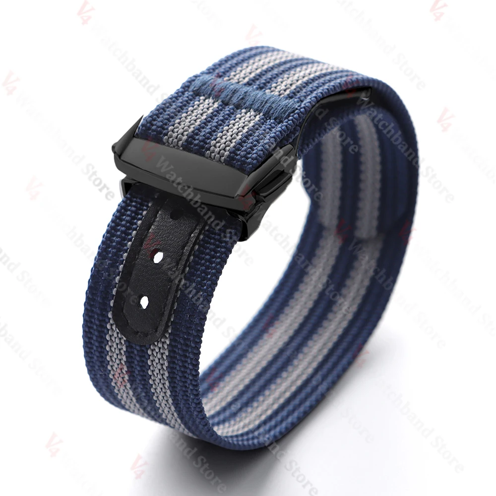 Black Gold Buckle Men's Sports Braided Nylon Watch Band 20mm