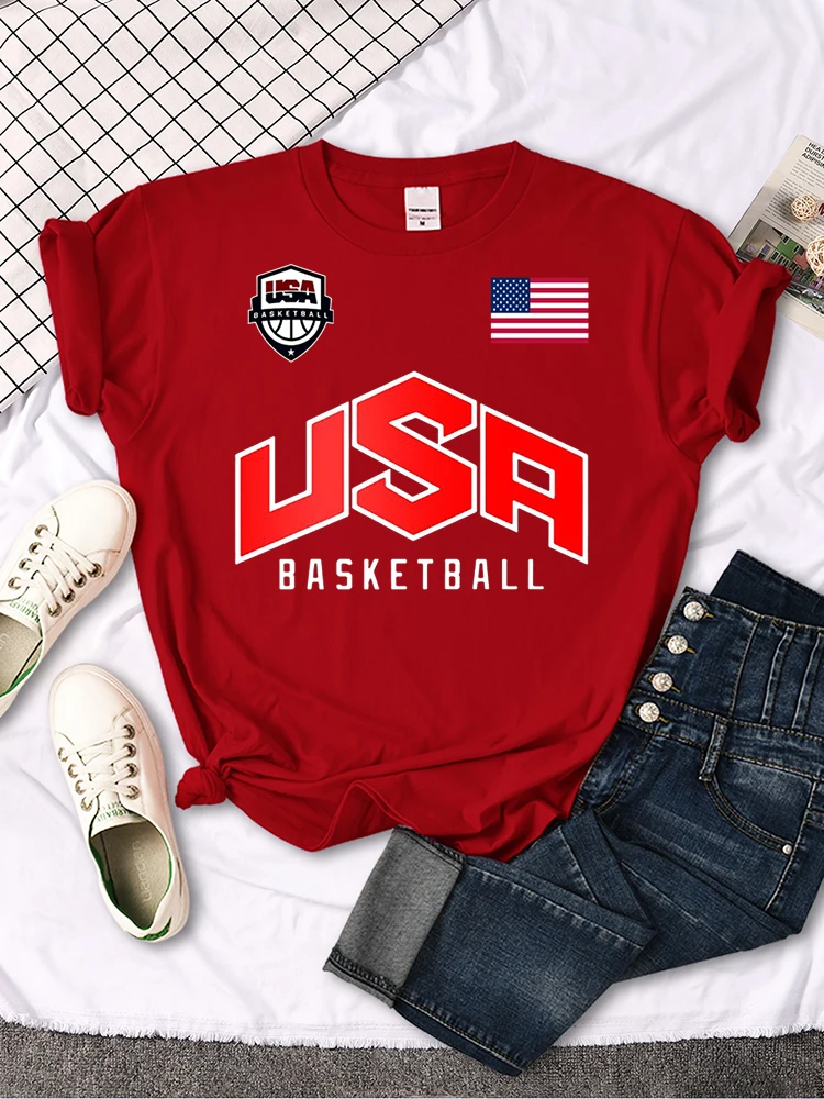 USA Basketball Flag logo Printed T-Shirts Women Summer Loose Fashion Short Sleeve O-Neck Casual Breathable Tops Tshirt Female