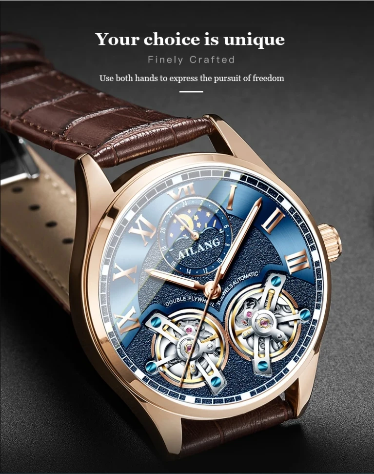AILANG 8822 Herren Automatikuhr mit Doppel-Tourbillon, Skelett-Zifferblatt, Leuchtfunktion, wasserdicht, luxuriöse Business-Armbanduhr für Herren – Detail 15