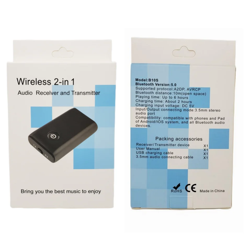 2 in 1 5.0 Bluetooth Wireless Audio Transmitter and Receiver Adapter Headphone A2DP HIFI Music Adapter AUX RCA 3.5mm Jack Aux