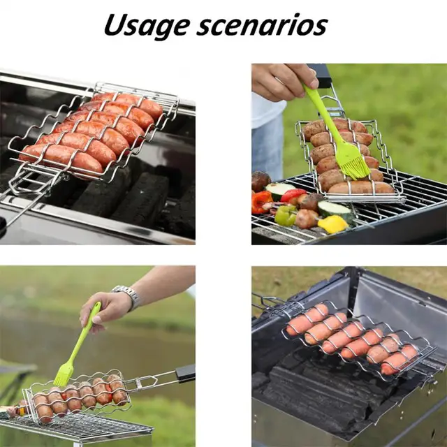 Kolbász Grillháló Hordozható Grillező Kosár Rozsdamentes Acél Újrahasznosítható Tartós Barbecue Szerszám Grill Háló - Image 4