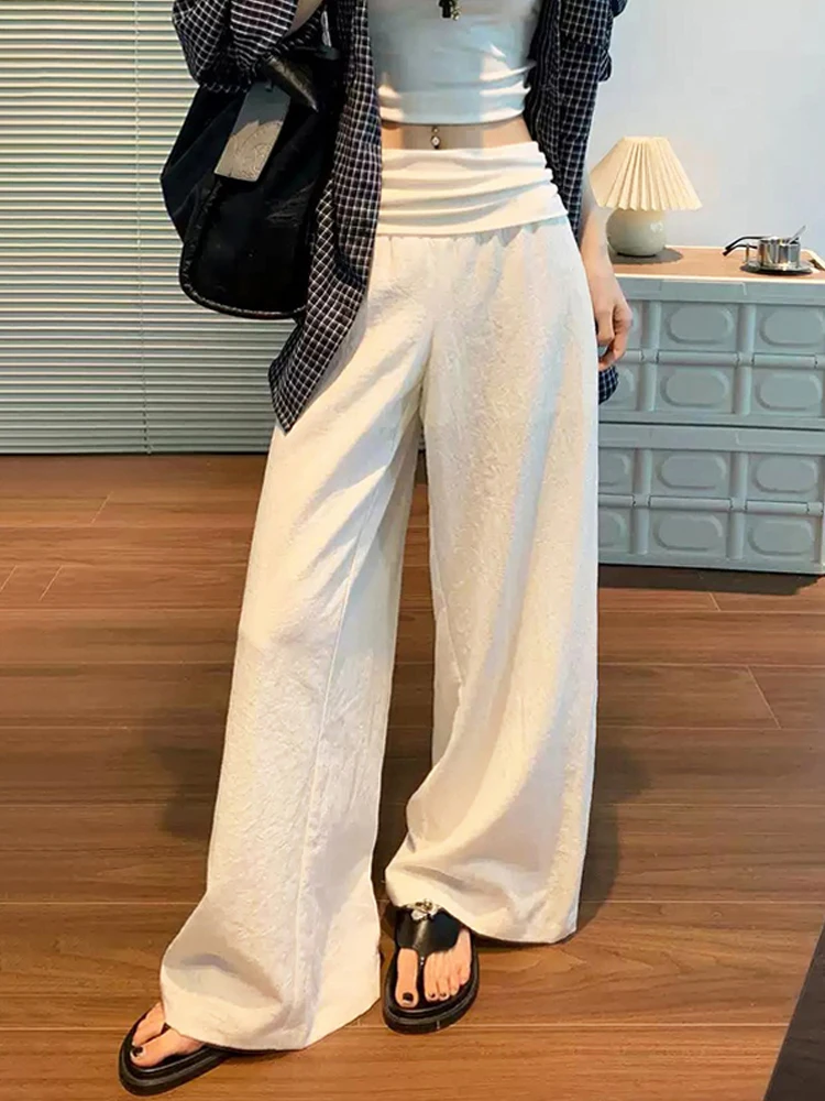 여름 얇은 와이드 레그 팬츠 루즈핏 텐셀 코튼 출산 청바지 배꼽 지원 임산부를 위한 캐주얼 긴 바지