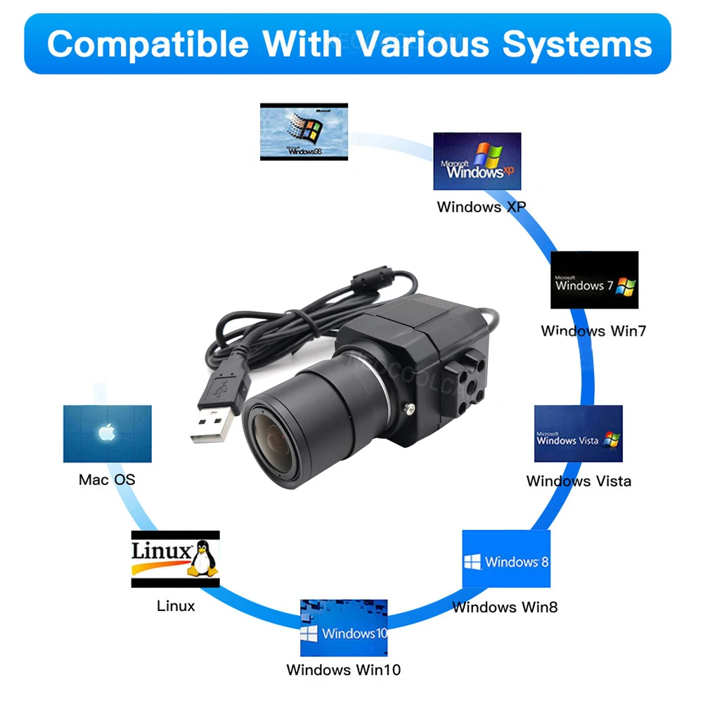 HD 4K IMX415 USB Webcam With 2.8-12mm Varifocal Zoom Lens 2K 4MP PC Usb Video Camera UVC OTG Plug And Play For Live Streaming 4