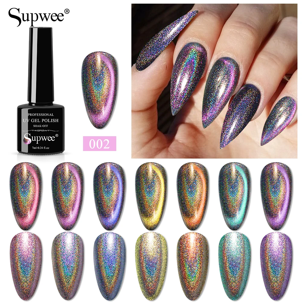 

SUPWEE 7ml Holographic Cat Magnetic Gel Nail Polish 9D Laser Glitter Cat Eye Gel Varnishes Soak Off UV Gel All For Manicures Art
