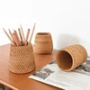 Handmade Pen Holder Hand Woven Wood Vine Rattan Stationery Container Storage Box Organizer Office School Desk Accessories Decor 4