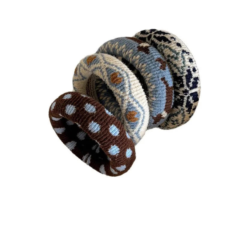 Set di elastici per capelli vintage lavorati a maglia, stile boho fair sea, fasce elastiche spesse e morbide per capelli da donna e ragazza, accessori per capelli_voghion.com