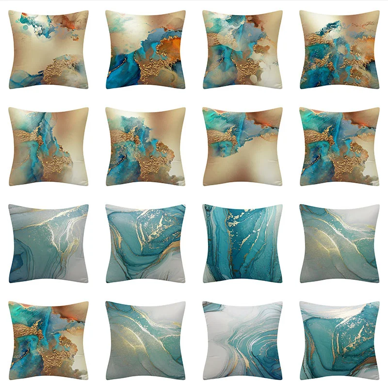 

Printed Gold Pillowcase Modern Nordic Art Cushion Cover Beach Sofa Home Decor 50x50cm Light Luxury Pillow Cover Ocean G788