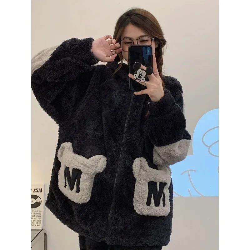 Female Large Size Coral Velvet Pajamas Autumn Winter Women Sleepwear Thickened Warm Plush Nightwear Loose Fitting Homewear Set