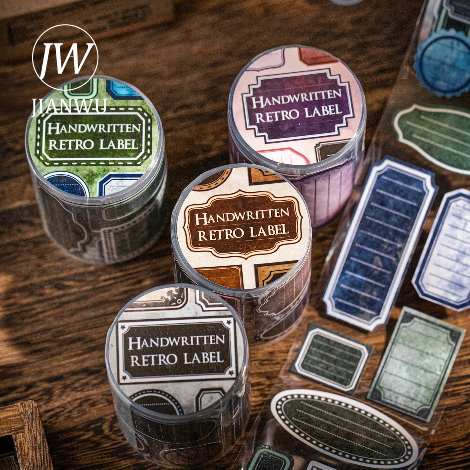 JIANWU 라벨 인 더 핸드라이팅 문서 시리즈 빈티지 라벨 풍경 소재 콜라주 테이프 크리에이티브 DIY 저널 문구류