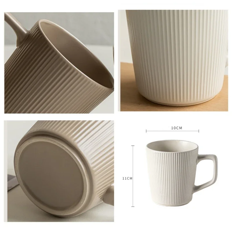 Vintage Style Striped Ceramic Coffee Mug with Handle – High Capacity Breakfast and Beverage Cup
