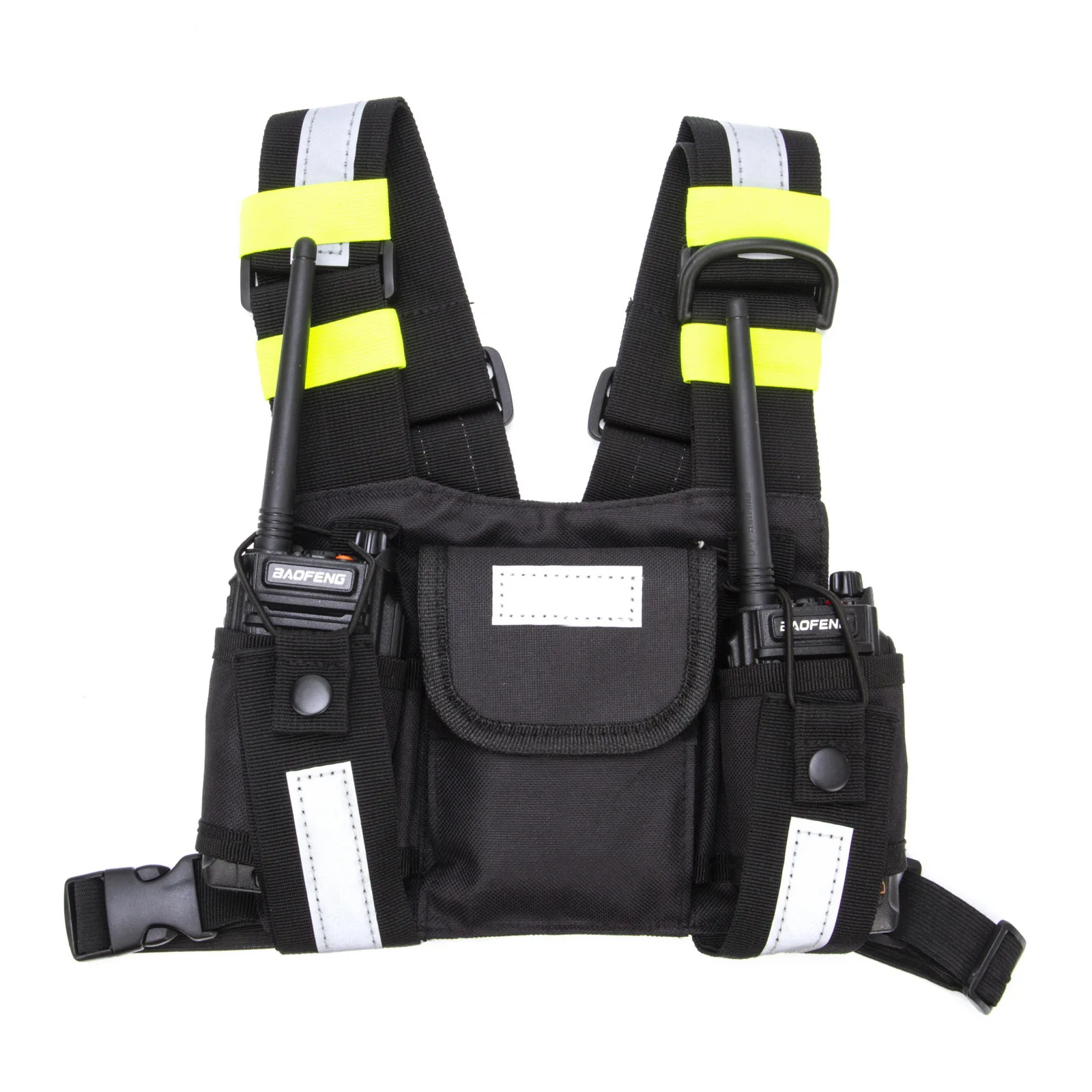 Yellow Reflective Tactical Harness Front Pack Vest Chest Bag Pouch For Walkie Talkie  Radio radio chest harness chest front pack pouch holster vest rig carry case w green reflective stripe for 2 way radio walkie talkie