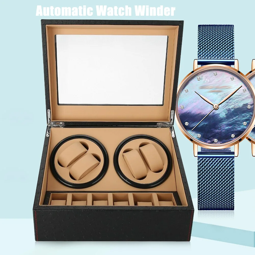Custodia Per Vetrina In Pelle Con Avvolgitore Automatico Per Orologi A 2 Motori Di Lusso 4 + 6