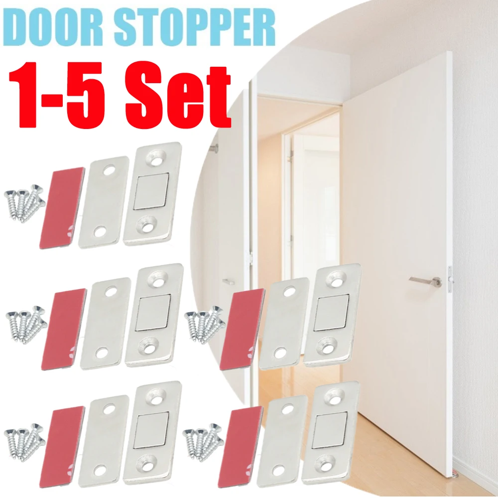 Magnetic Cabinet Catches Door Stops Adhesive Cabinet Latch Ultra Thin Anti-Rust Drawer Door Magnet Catch with Screw 1-5 Sets