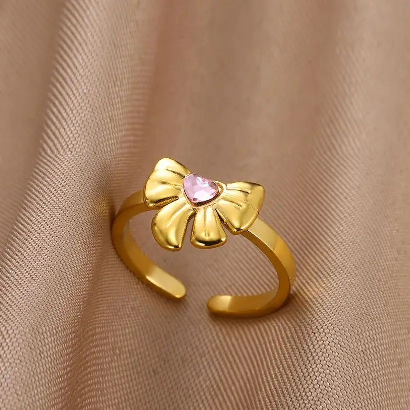 Zircon Heart Bow Knot Rings for Women